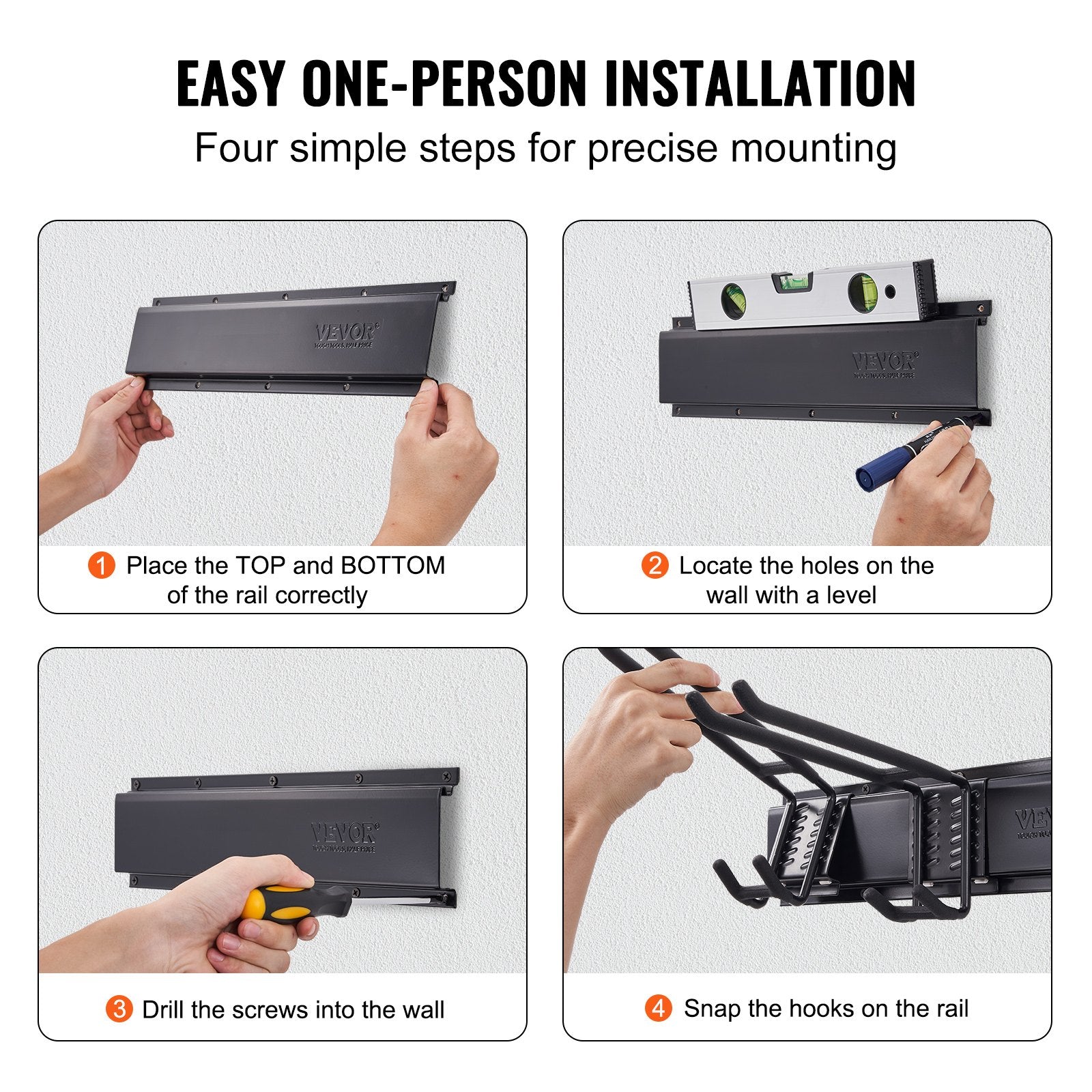 Garage Tool Organizer, 362.9 Kg Max Load Capacity, Wall Mount Yard Garden Storage Rack Organization Heavy Duty With 6 Adjustable Hooks And 3 Rails, For Garden Tools, Shovels, Trimmers, And Hoses