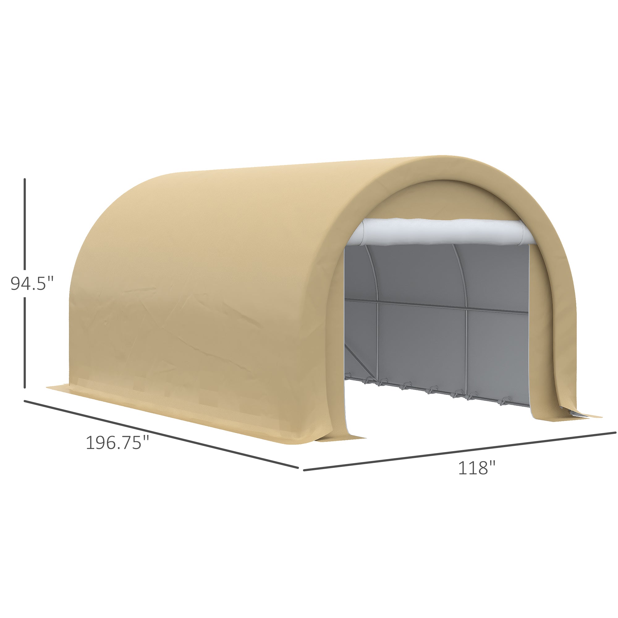 Abri d'Auto 10x16 FT – Garage Portatif Beige Haute Résistance avec Porte à Glissière