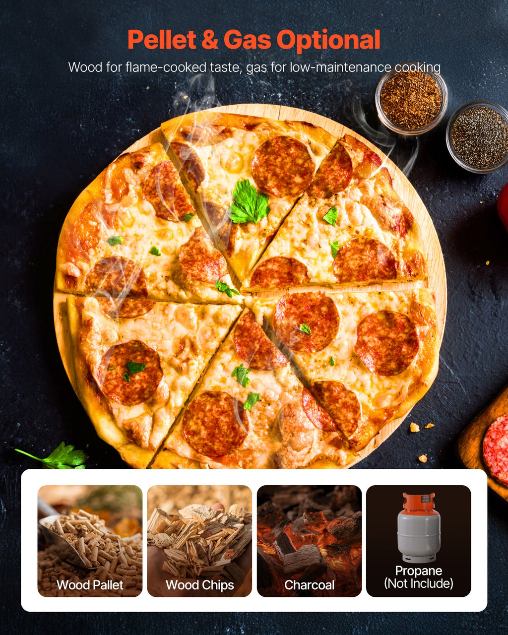 Dual Fuel Pizza Oven Outdoor, 12 In Wood Fire & Propane Gas Pizza Oven, Pellet & Propane Pizza-Maker For Outside Camping & Backyard