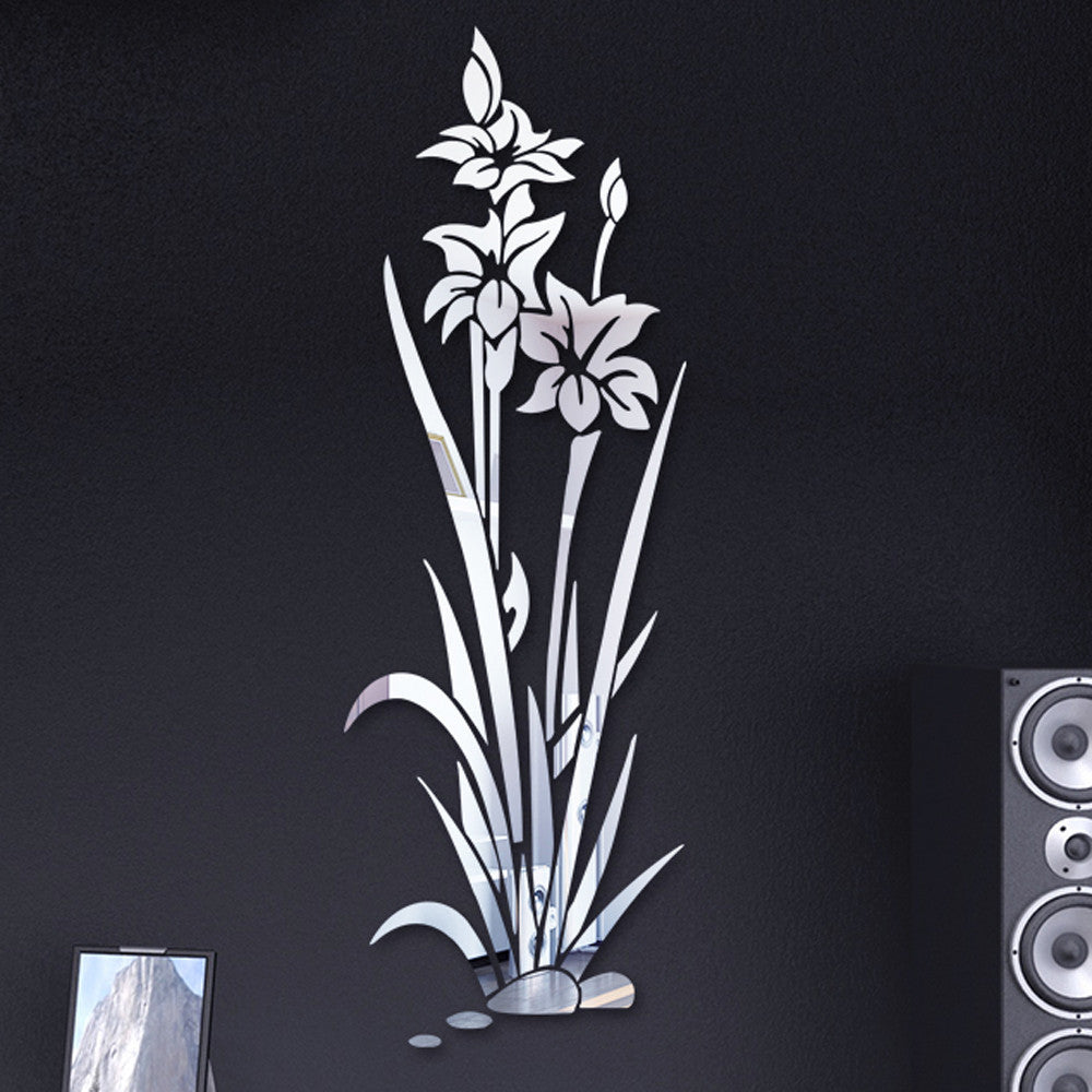 Miroir mural 3D autocollant en acrylique en forme de fleur ou de plante