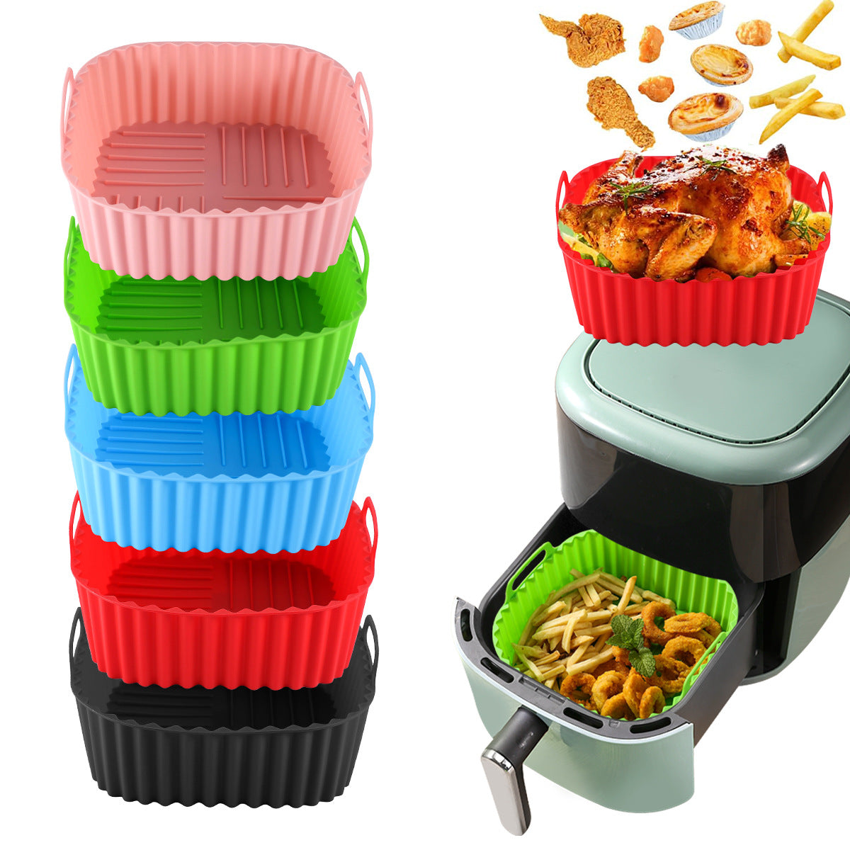 Plateau carré en silicone comestible multicolore pour friteuse à air