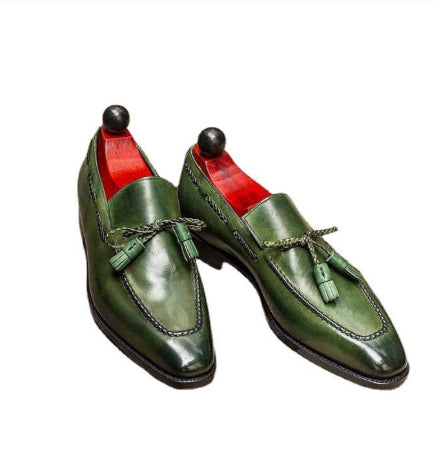 British-style Round-toe Mens PU Green Tassel Shoes