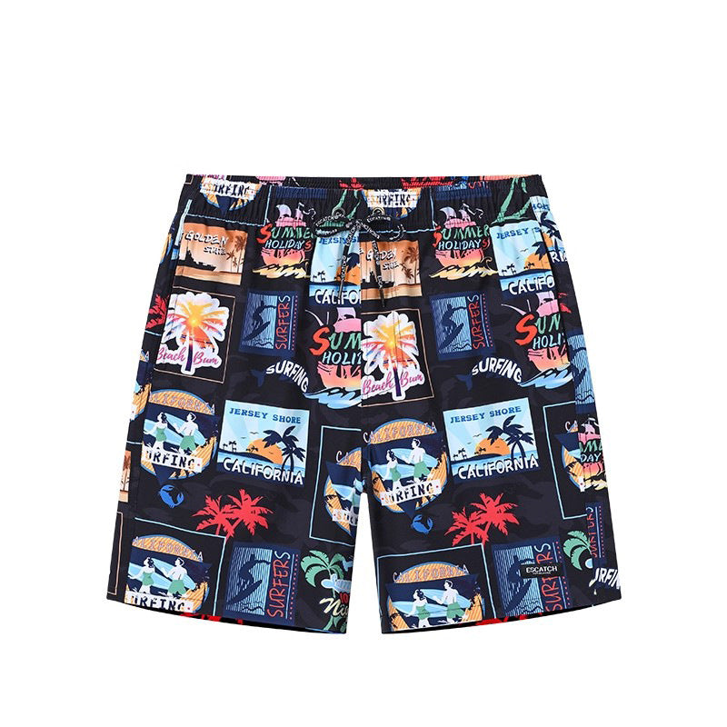 Couples Loose Quick-Drying Beach Shorts With Digital Print