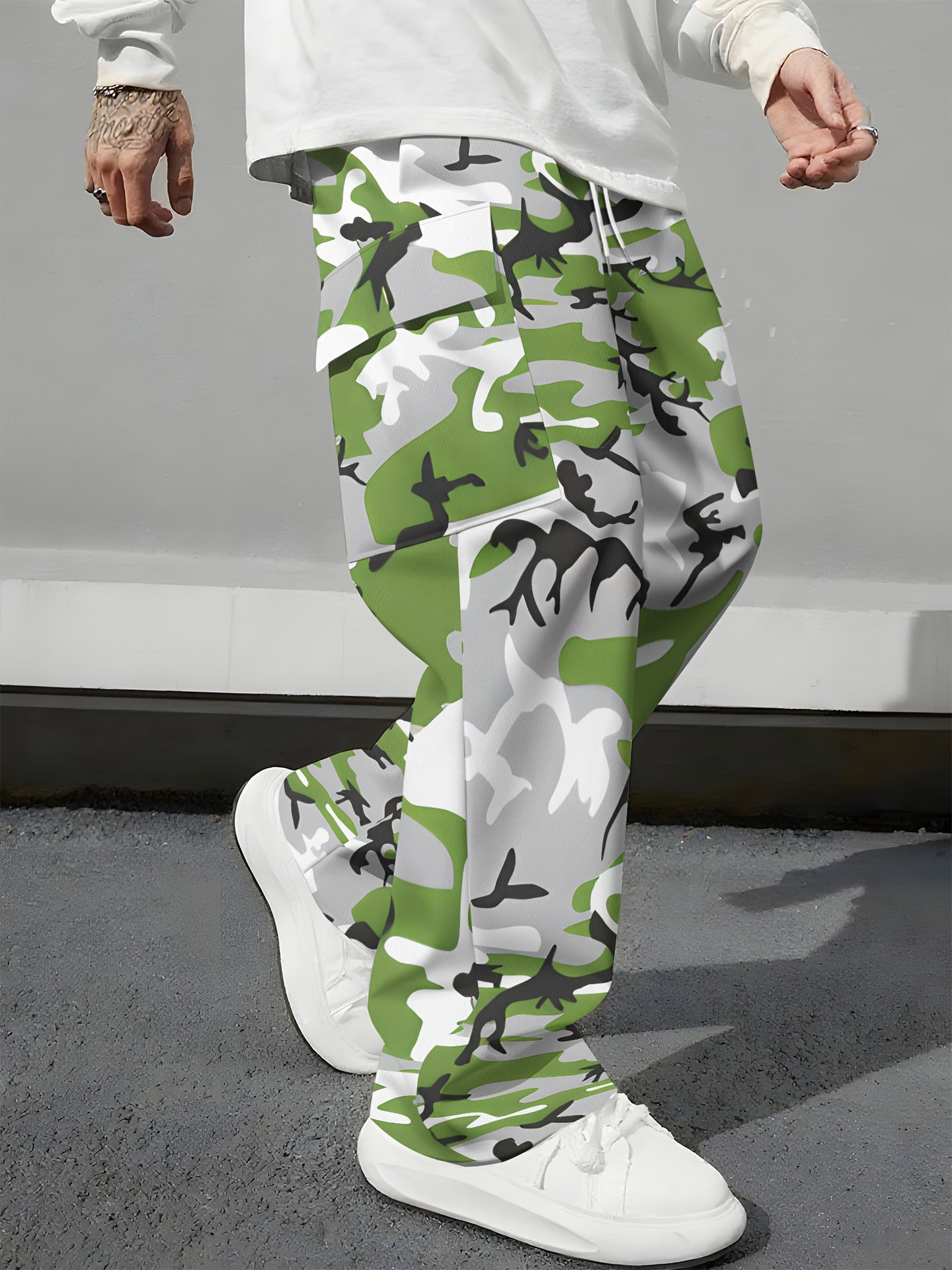 Pink Camo Cargo Pants Printed Design Trendy Casual Loose-Fit Versatile And Breathable Trousers