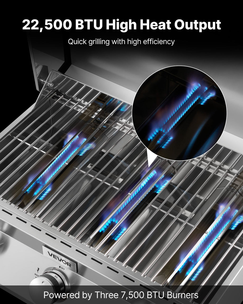 Outdoor Tabletop Gas Grill, 3-Burner Stainless Steel Portable Propane Grill, 22,500 BTU