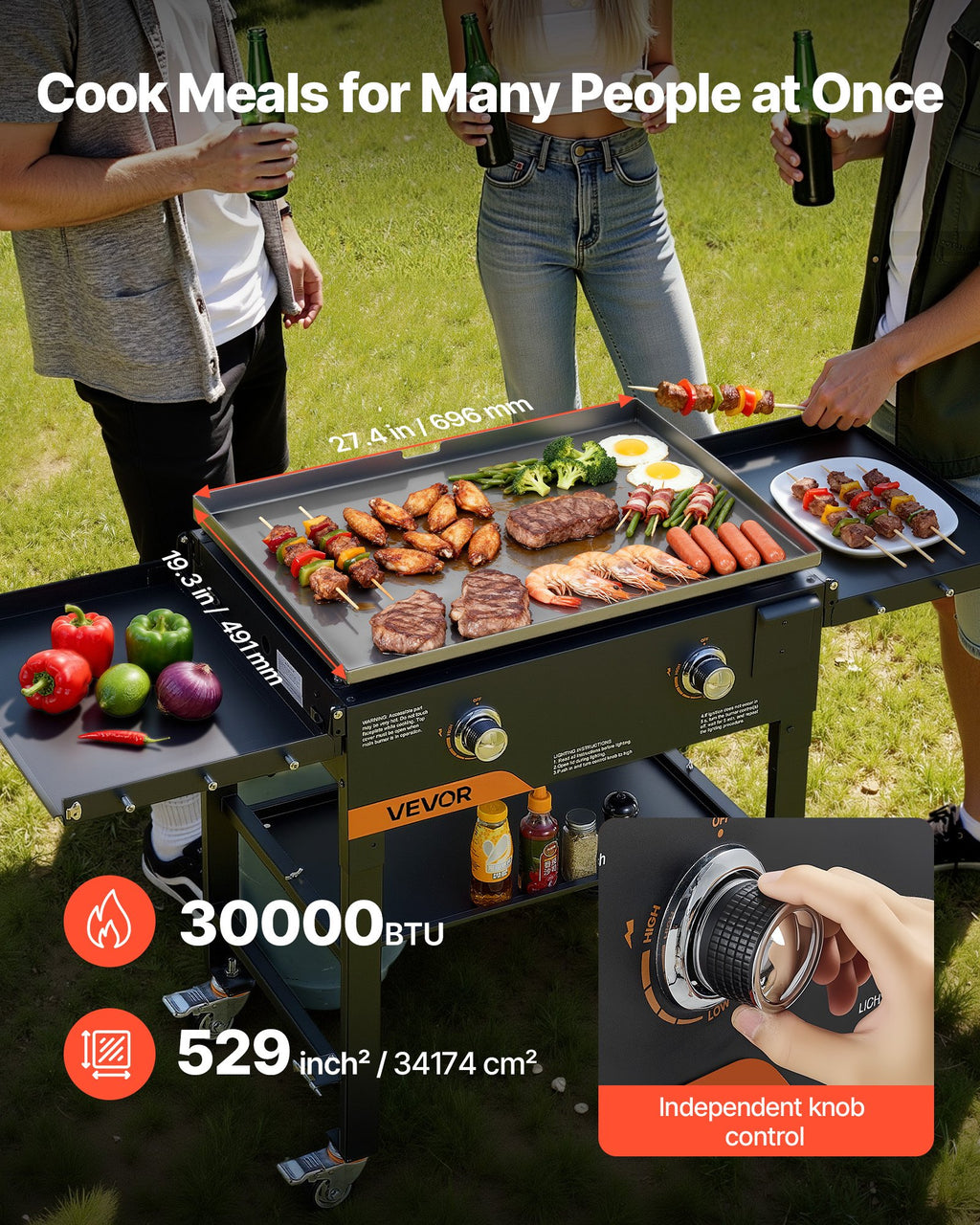 Gas Griddle, 2-Burner Flat Top Grill, With Wheels, 30000 BTU