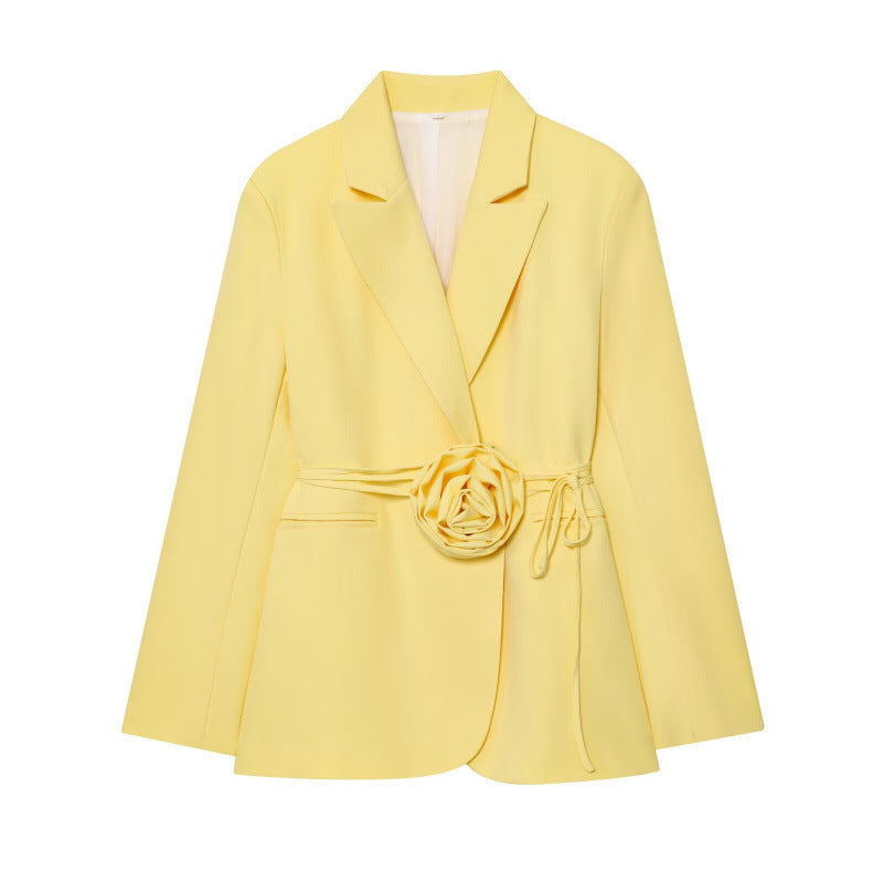 Womens Loose-Fit Lace-Up Blazer With 3D Floral Embellishments
