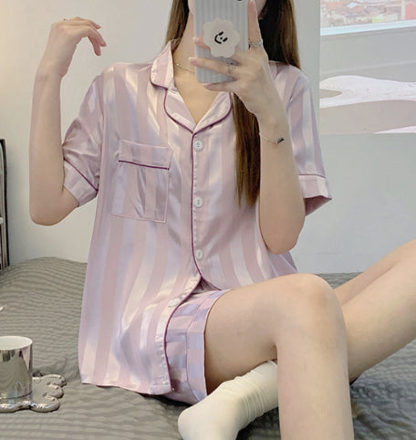 Women's Ice Silk Long Sleeve Home Pajama Set