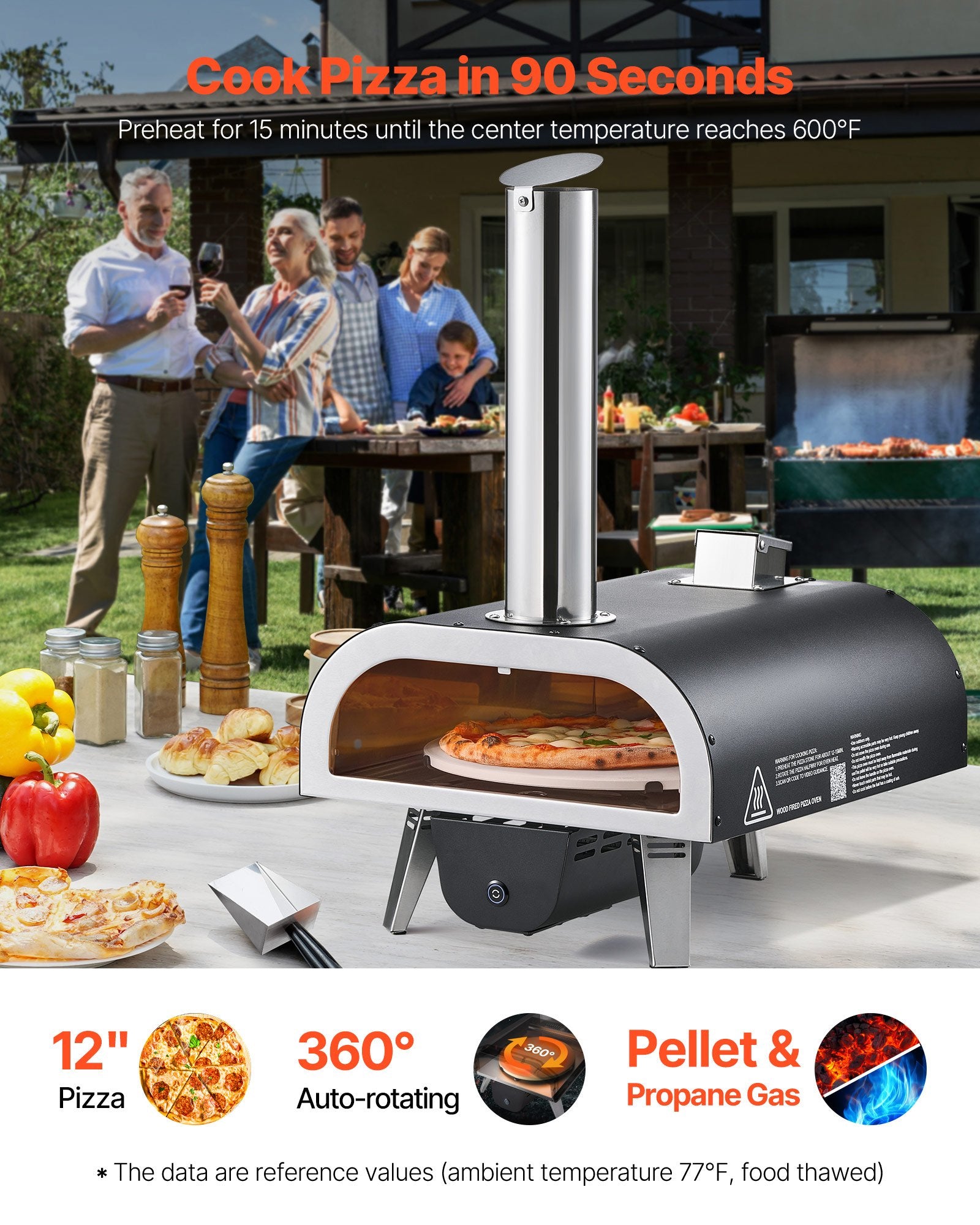 Dual Fuel Pizza Oven Outdoor, 12 In Wood Fire & Propane Gas Pizza Oven, Pellet & Propane Pizza-Maker For Outside Camping & Backyard