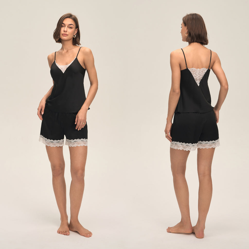 Lace-Panel Solid-Color Sexy Jumpsuit With Suspender Shorts