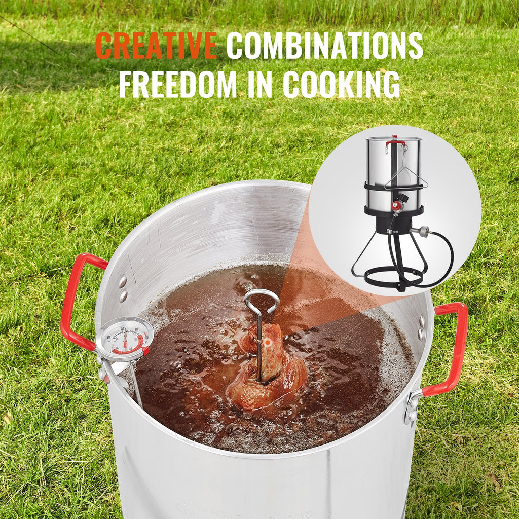 Deep Fryer, 30-qt, Outdoor Aluminum Seafood Frying Pot, 54,000 BTU Burner Propane Gas Boiler, Includes Basket, Perforated Poultry Rack, Thermometer