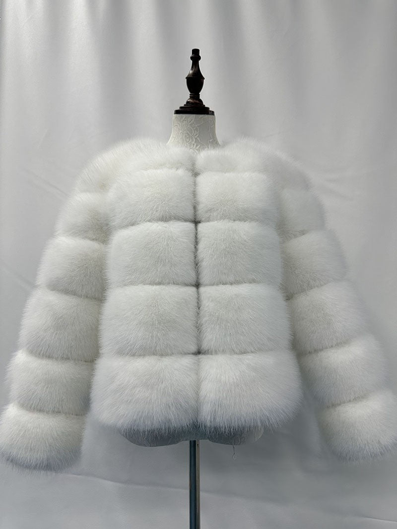 Faux Fox-fur Patchwork Winter Coat With Long Sleeves For Extra Warmth And Insulation