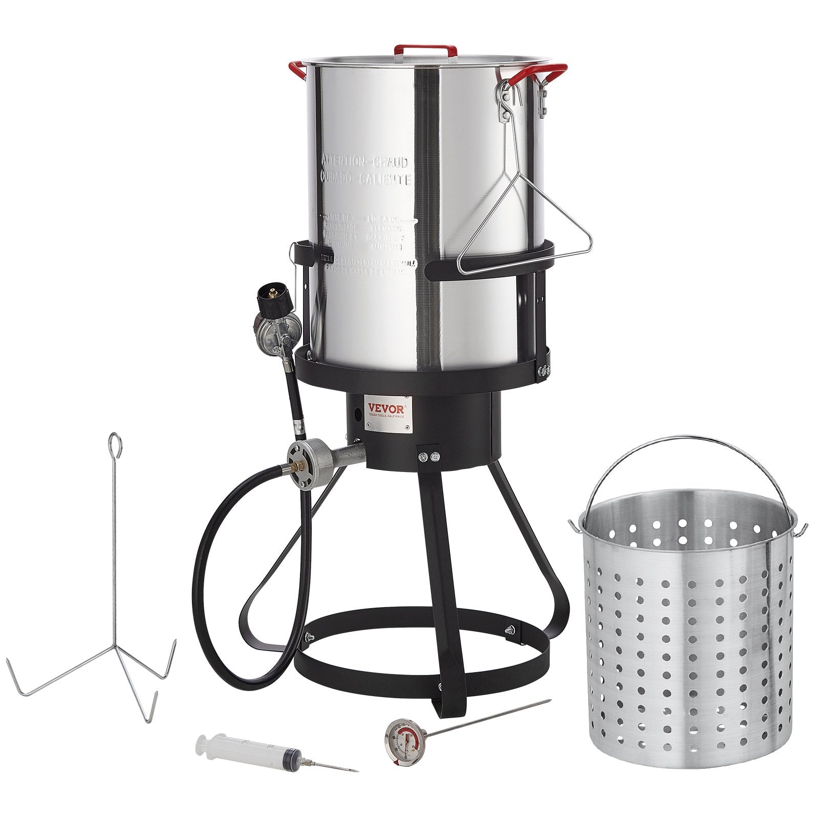 Deep Fryer, 30-qt, Outdoor Aluminum Seafood Frying Pot, 54,000 BTU Burner Propane Gas Boiler, Includes Basket, Perforated Poultry Rack, Thermometer