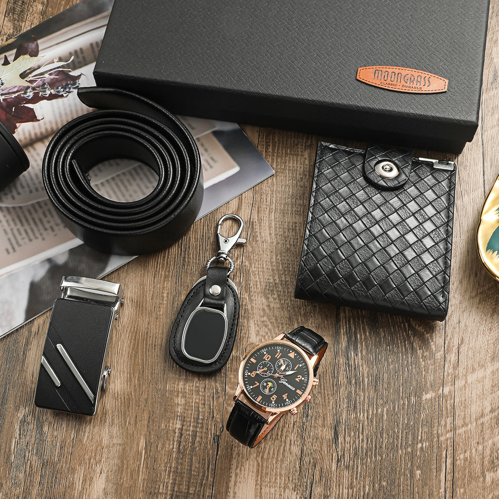 Mens Watch Wallet Belt And Keychain Set
