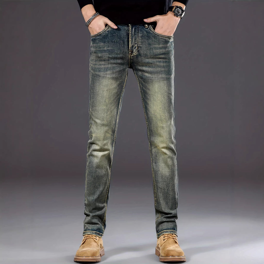 Mens Casual Stretch Slimming Retro Blue Skinny Jeans
