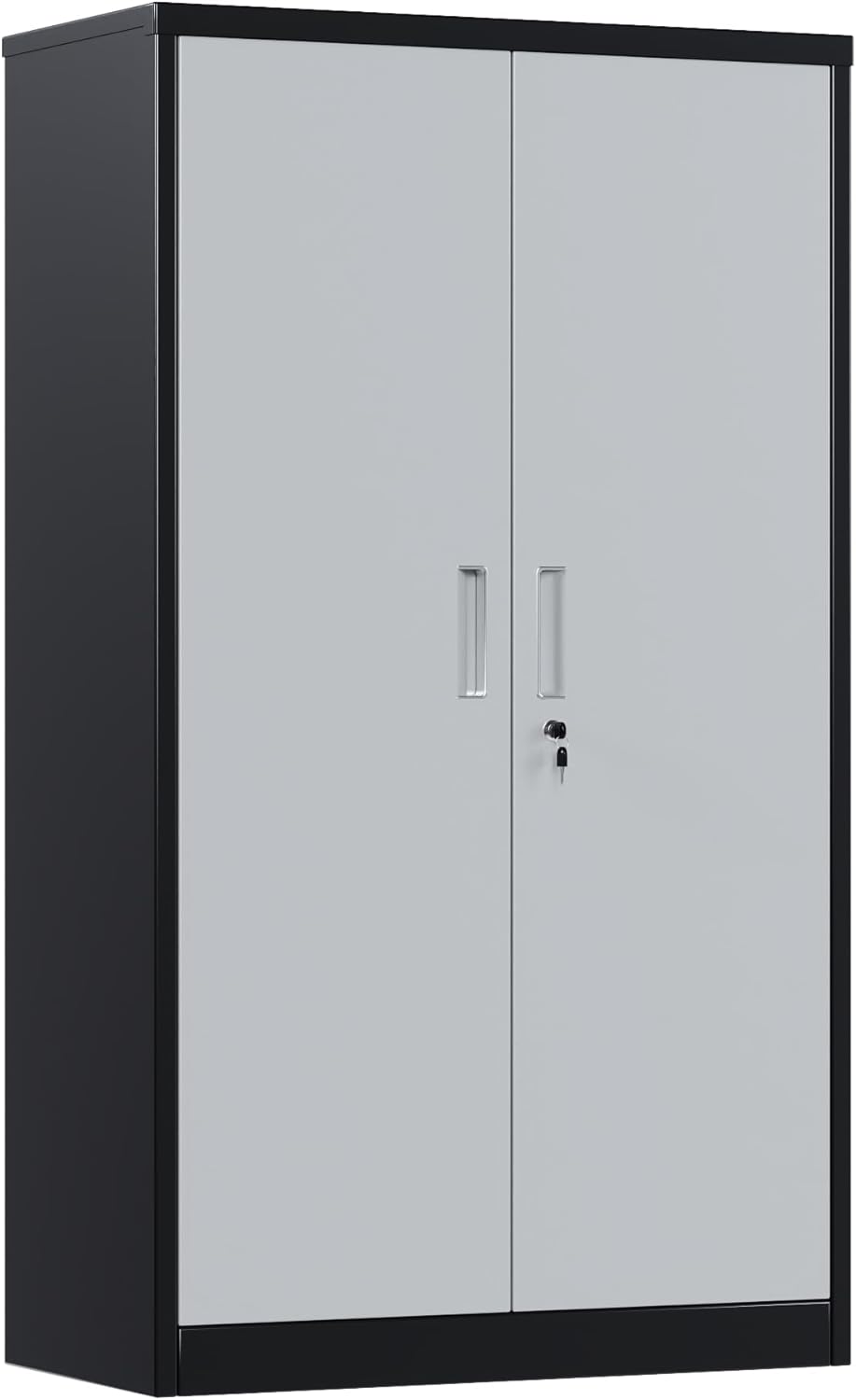 SUPEER Filing Cabinet, Metal Cabinet With 3 Height-Adjustable Shelves, Sheet Steel Powder Coating, Steel Cabinet For Tools, Garage, H 140 Cm X W 80 Cm X D 40 Cm Black Grey