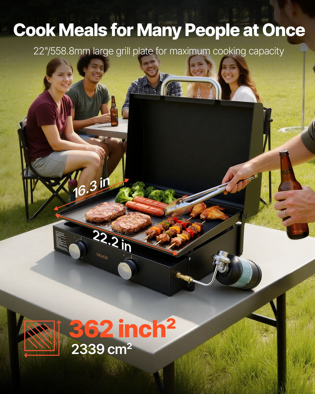 Plaques de Cuisson Portable 2 Brûleurs Propane - Grill de Camping 22''