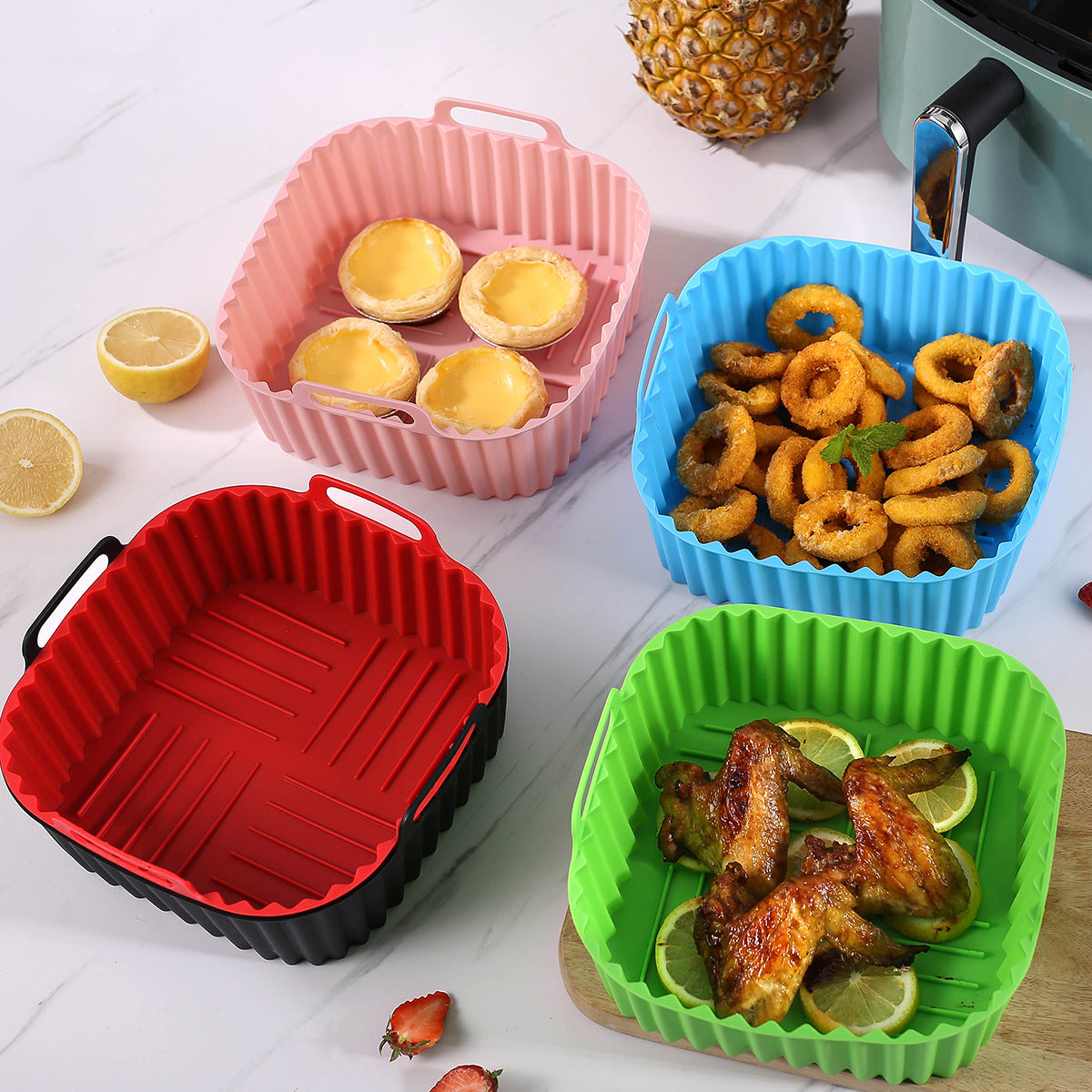 Plateau carré en silicone comestible multicolore pour friteuse à air