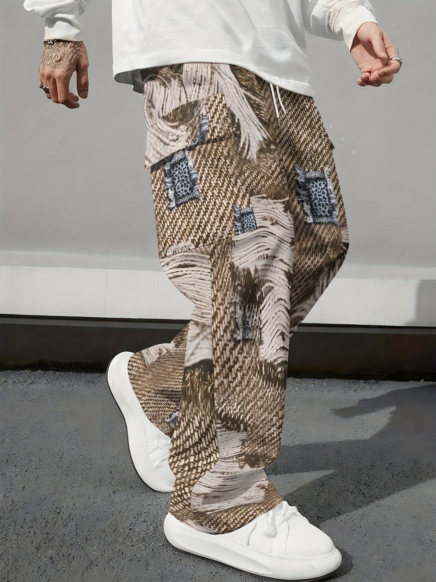 Pink Camo Cargo Pants Printed Design Trendy Casual Loose-Fit Versatile And Breathable Trousers