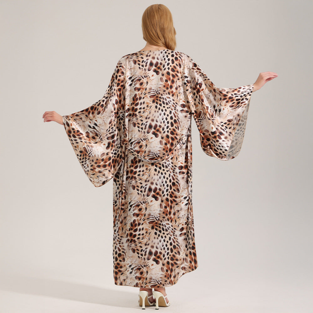 Elegant Printed Satin Chiffon Camisole Robe Spring Summer Two-Piece Set