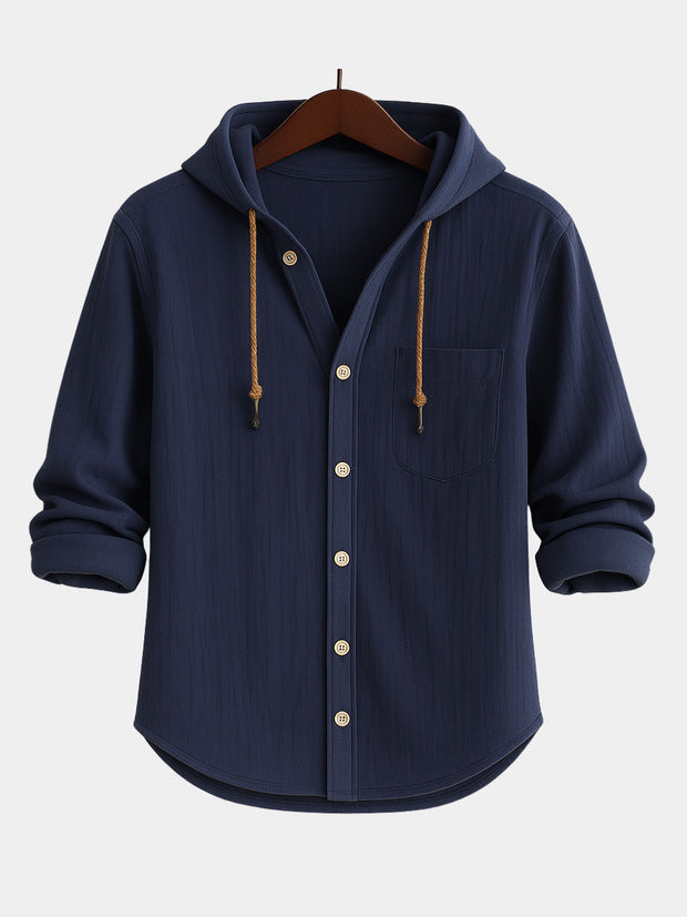 Men's Fashion Hooded Cotton-Linen Casual Long-Sleeve