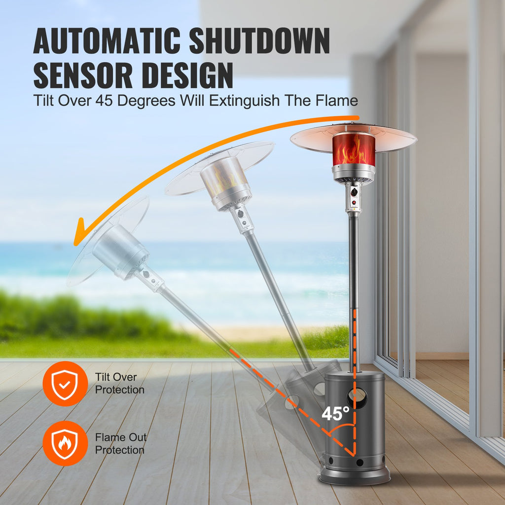 Patio Heater For Outdoor Use, 50000BTU Propane, Metal Burner And Wheels, Patio Flame Heater For Patio, Party, Backyard, Garden, Silver Gray
