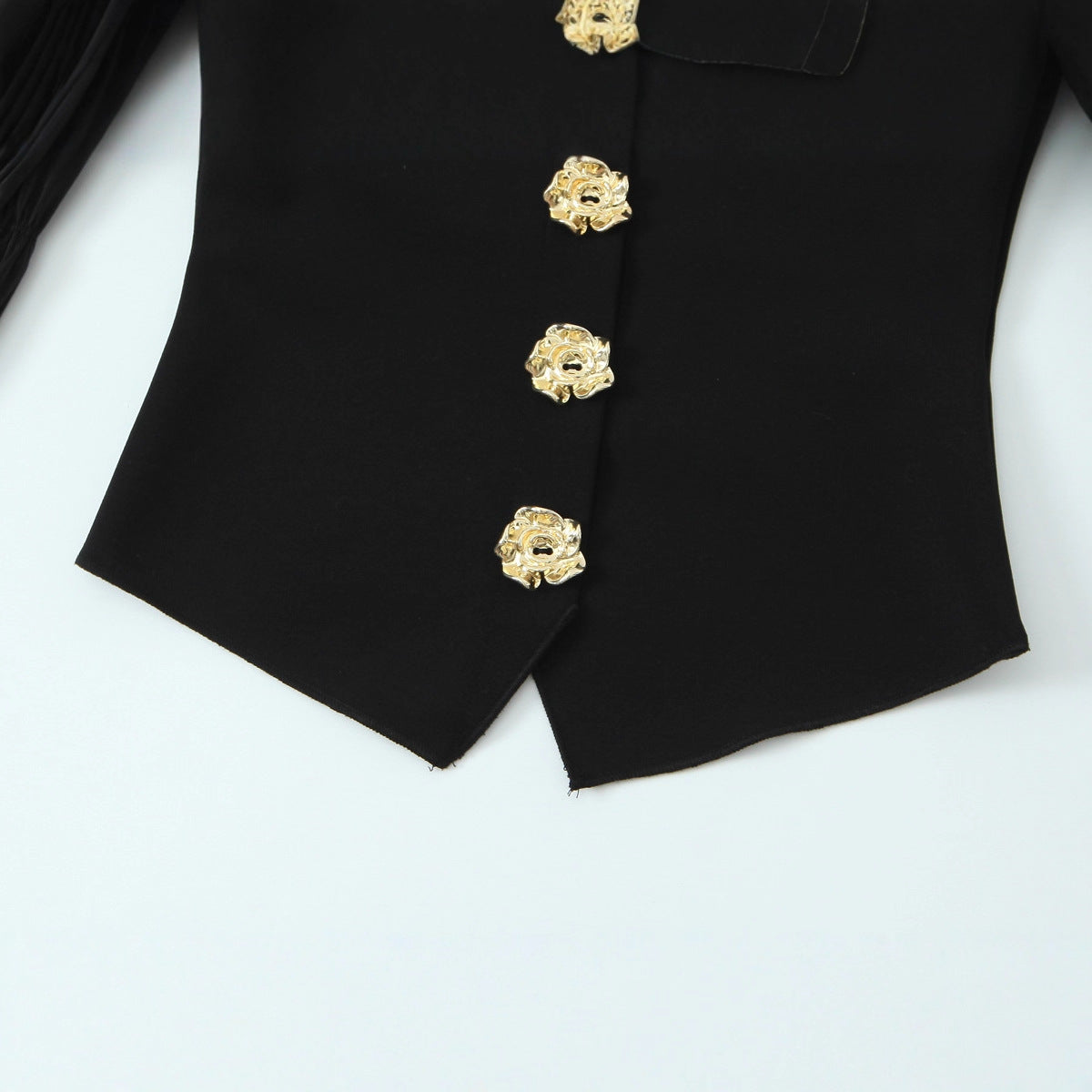 Button Polyester Embellished Stretch Top